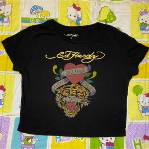 cute cropped ed hardy tiger tee”love runs wild”